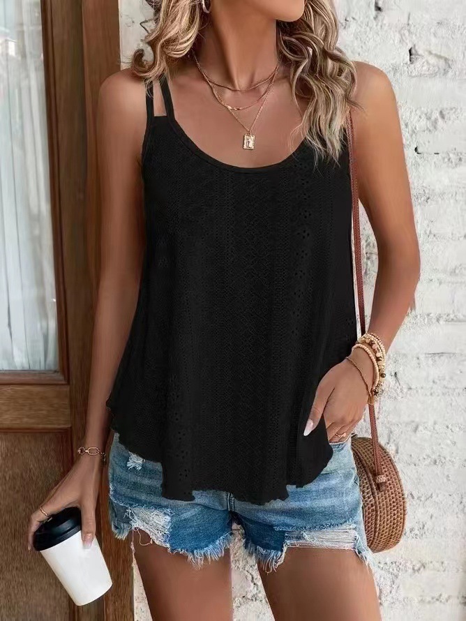 New Shoulder Camisole Round Neck Jacquard Cutout