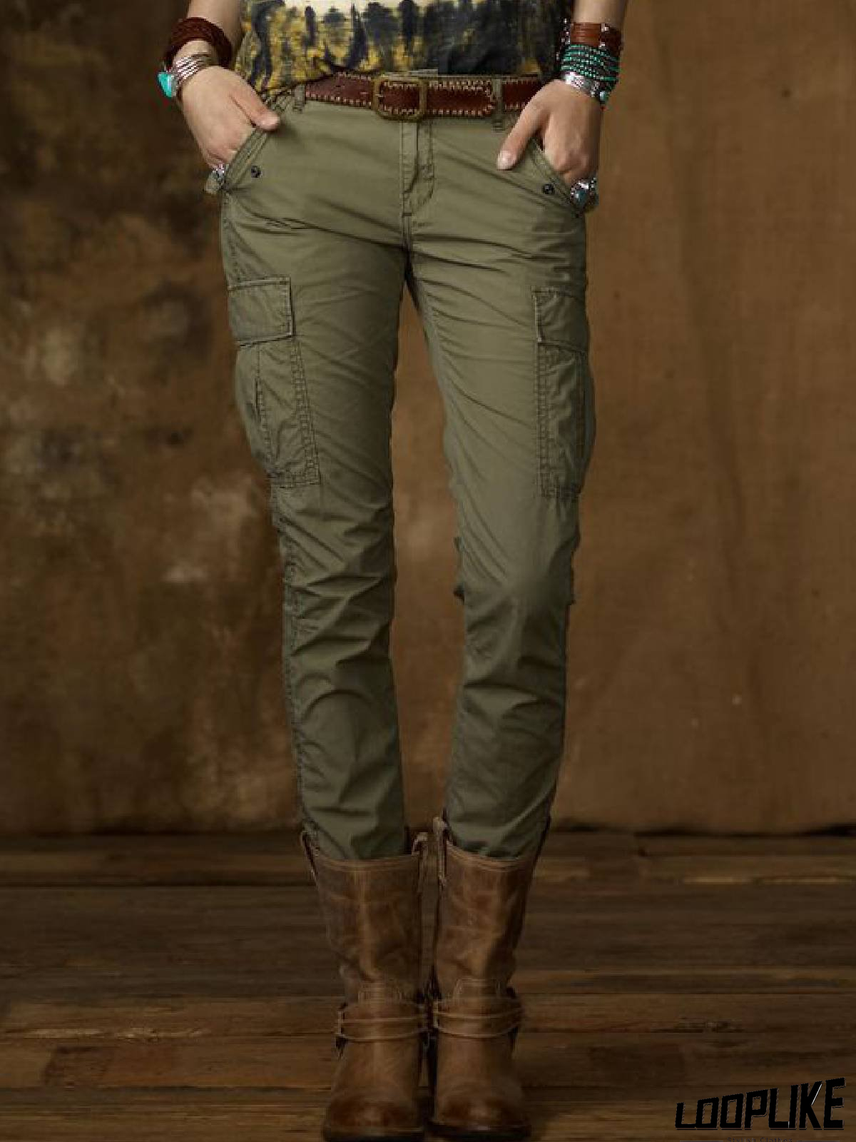 Cotton-Blend Casual Solid Pants