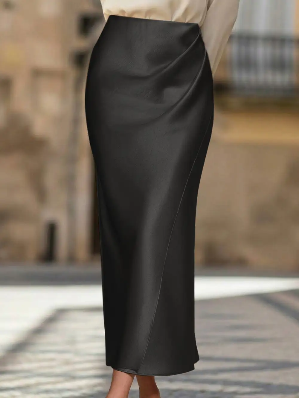 Satin Bodycon Elastic Waist Midi Skirt