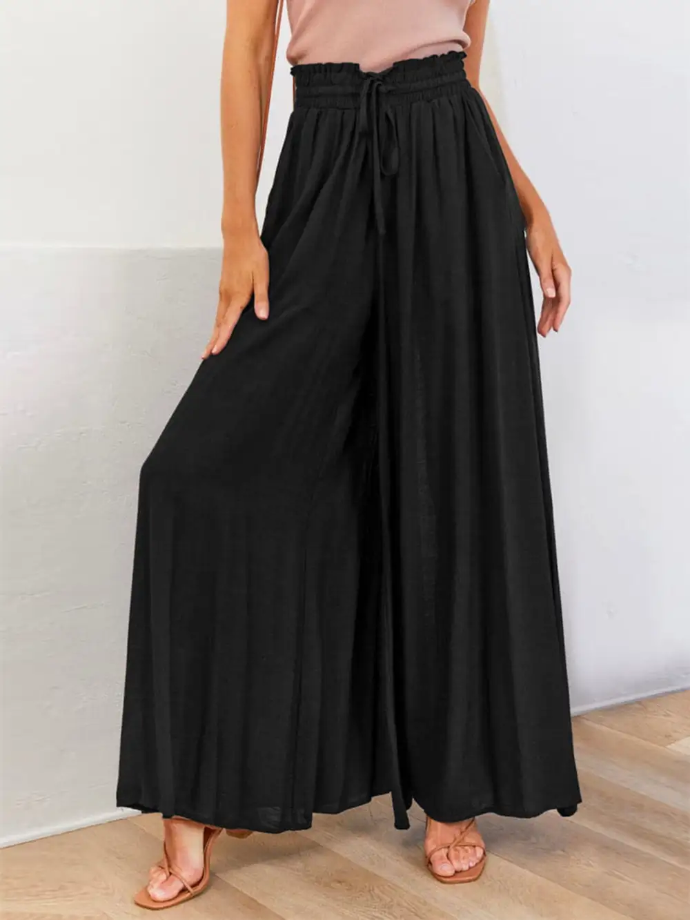 Drawstring Wide Leg Pants With Pockets