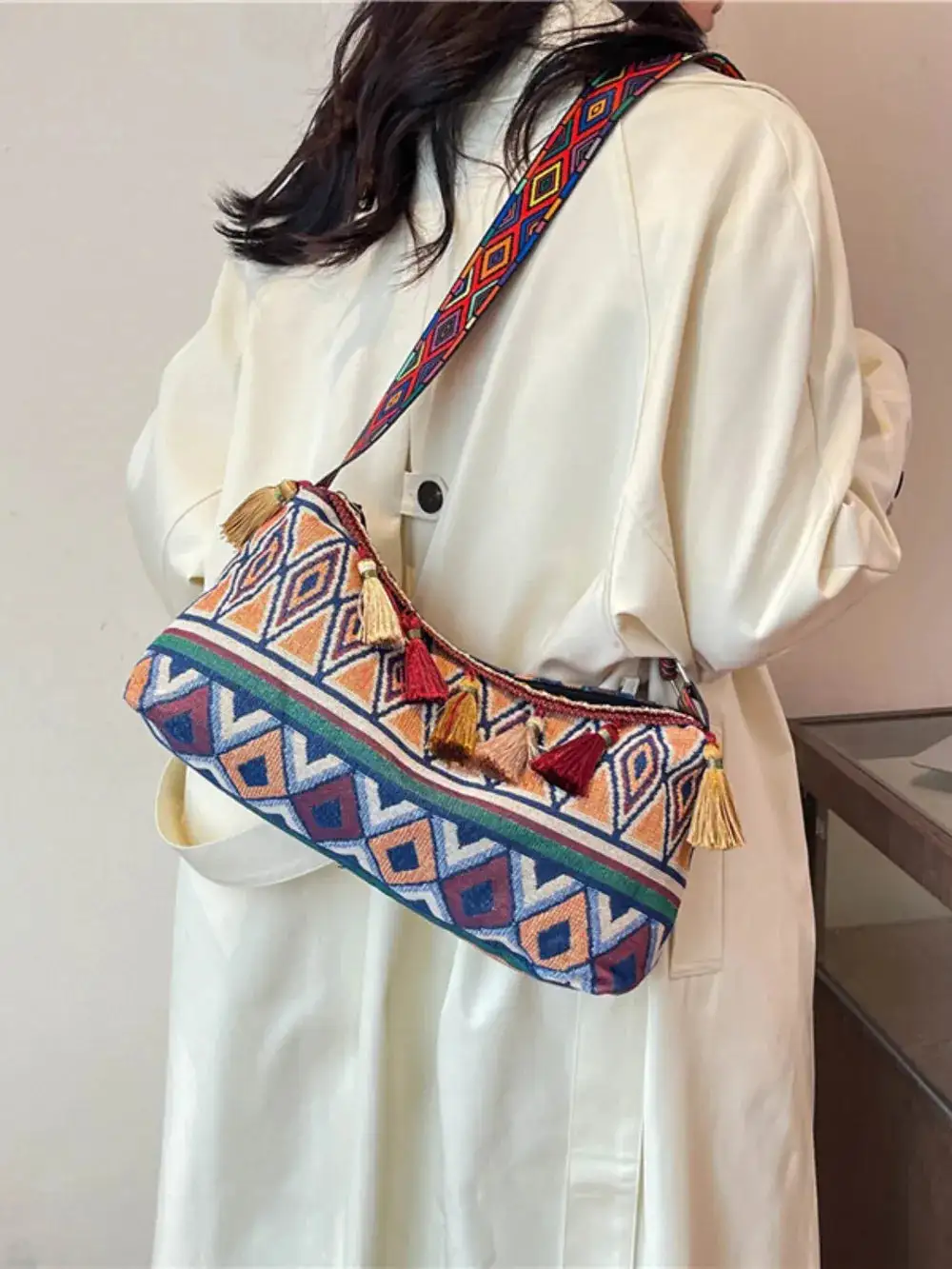 Tassel Accent Shoulder Bag