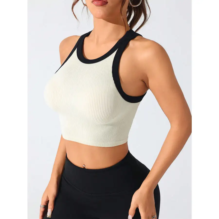Contrast Trim Round Neck Active Tank