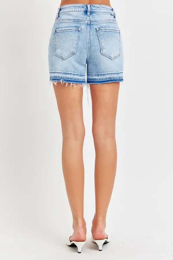 Relaxed High Rise Distressed Hem Shorts