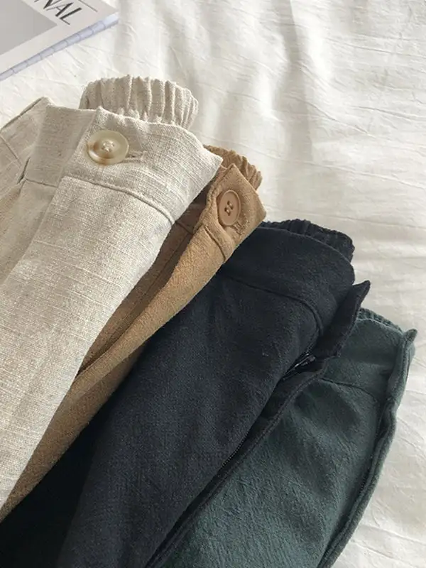 Losse Wijde Pijpen Elasticiteit Geplooide Effen Kleur Shorts