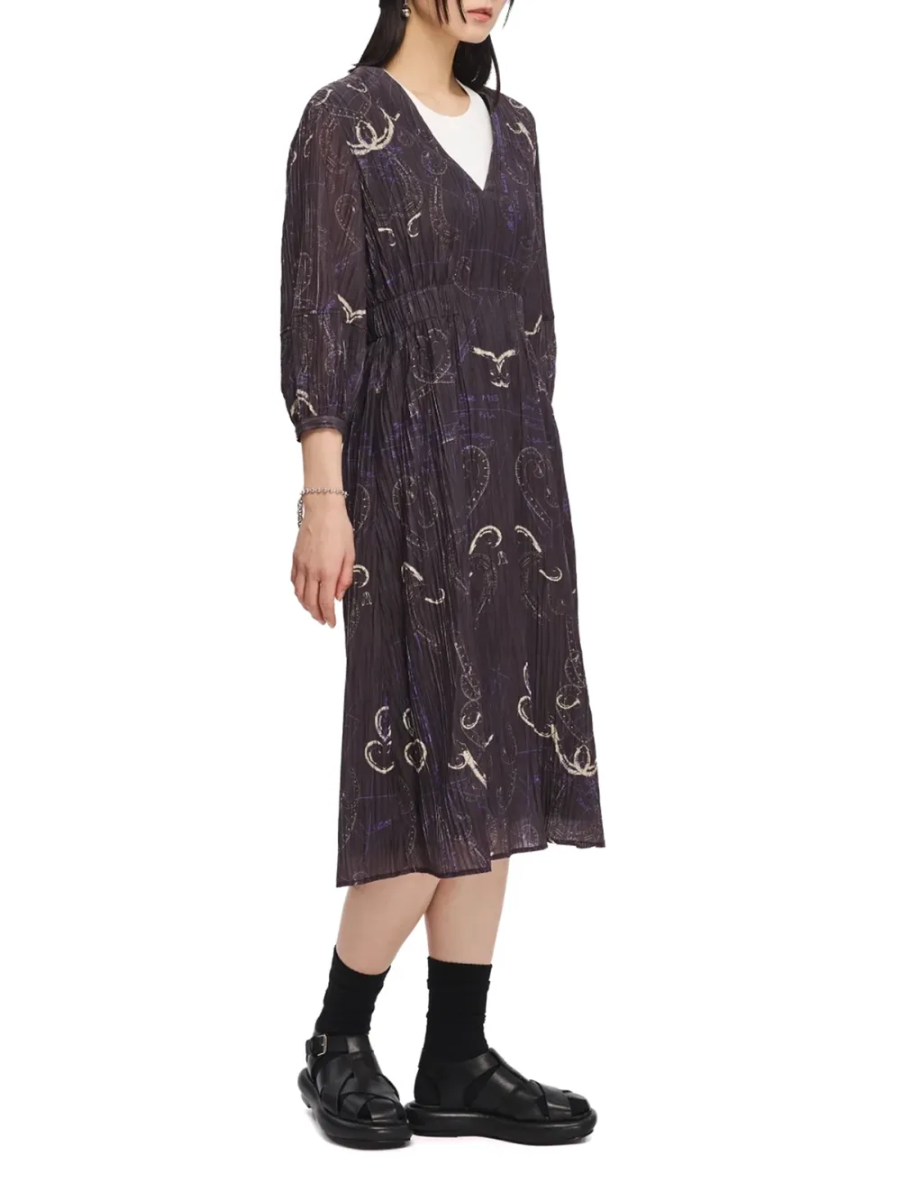 Embroidered Pattern Long - Sleeve Dress