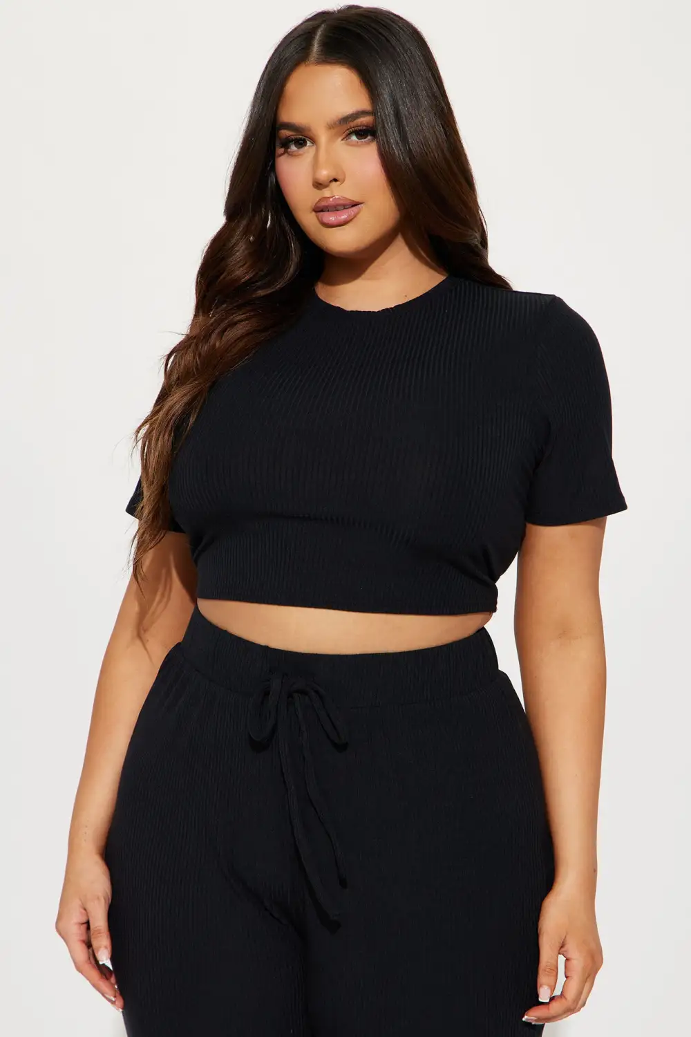 In A Mood Ribbed Pant Set - Black