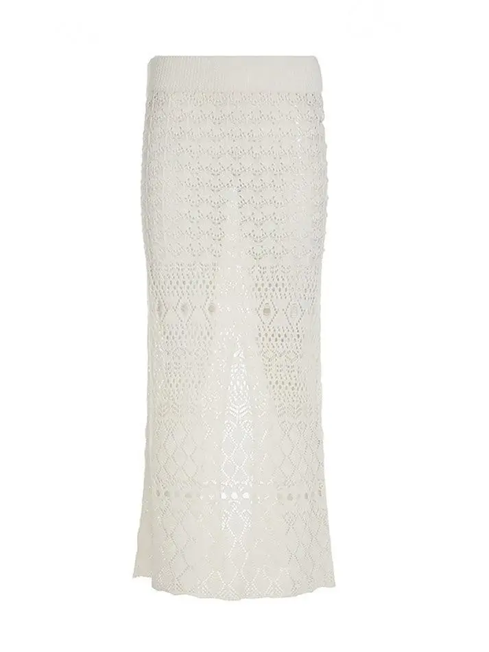 Cutout Low-Rise Sheer Slit Maxi Skirt