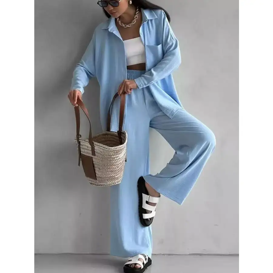 Button Up Long Sleeve Shirt and Pants Set
