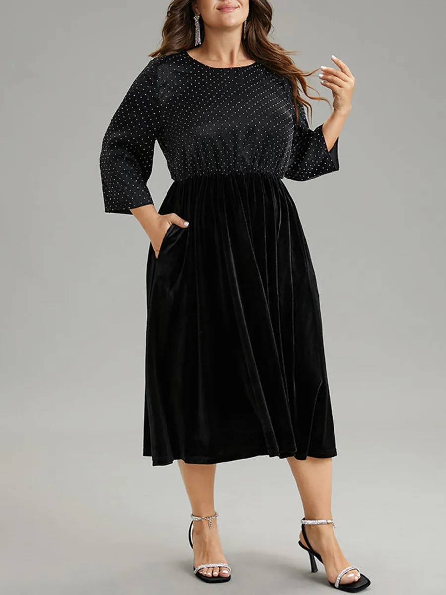 Velvet Patchwork Plus-Size Women's Dress Dress