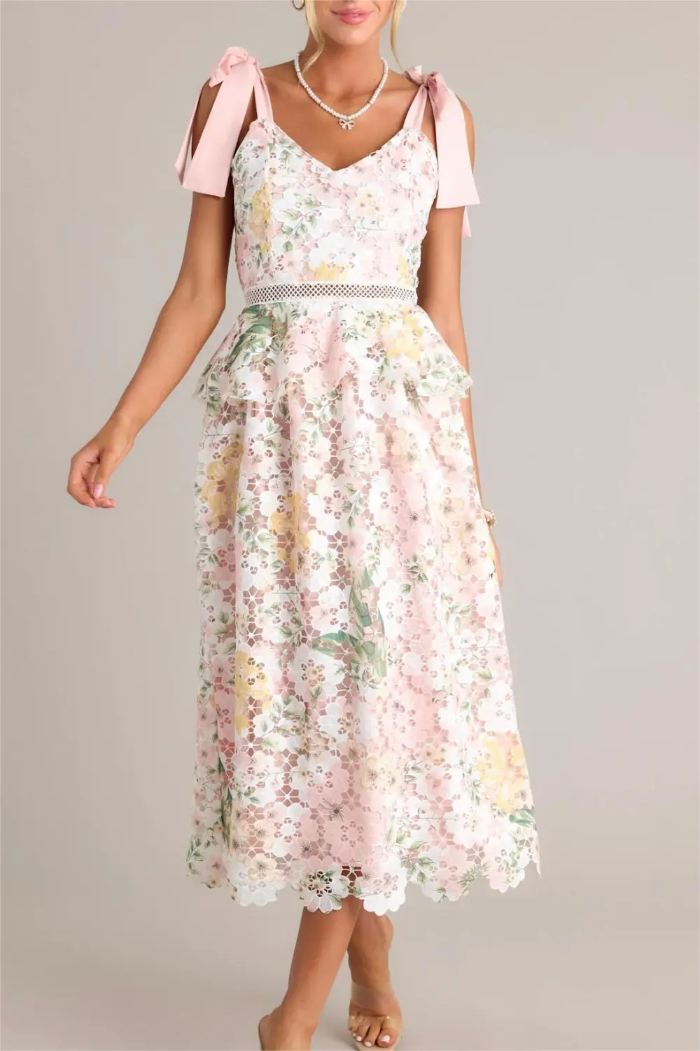 PETAL POWER PINK FLORAL SMOCKED MIDI DRESS