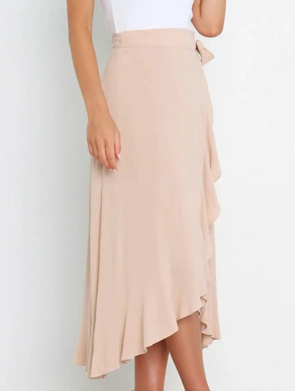 Irregular Tie Front Midi Skirt