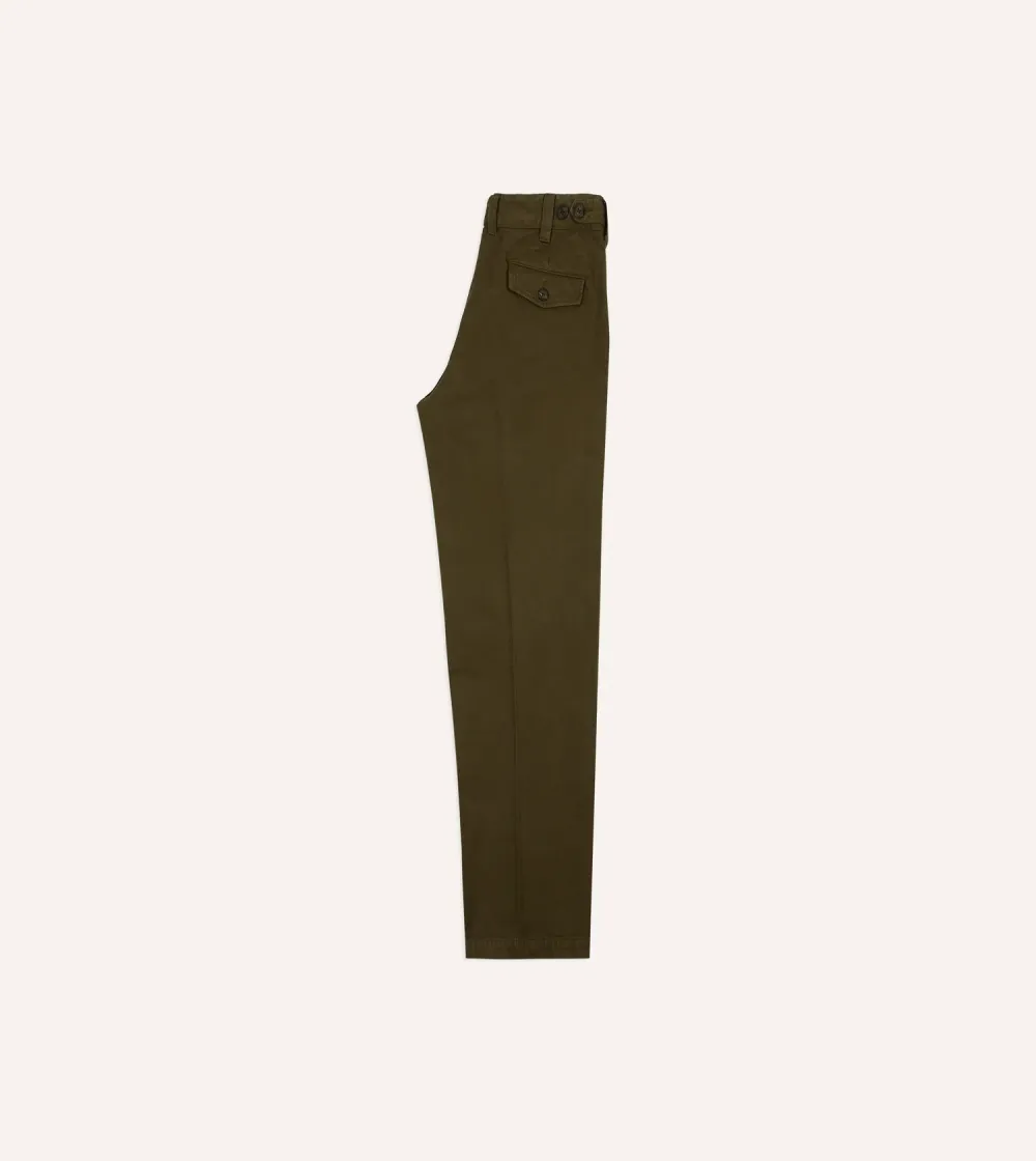 Daily Olive Textured Cotton Flat Front Chino