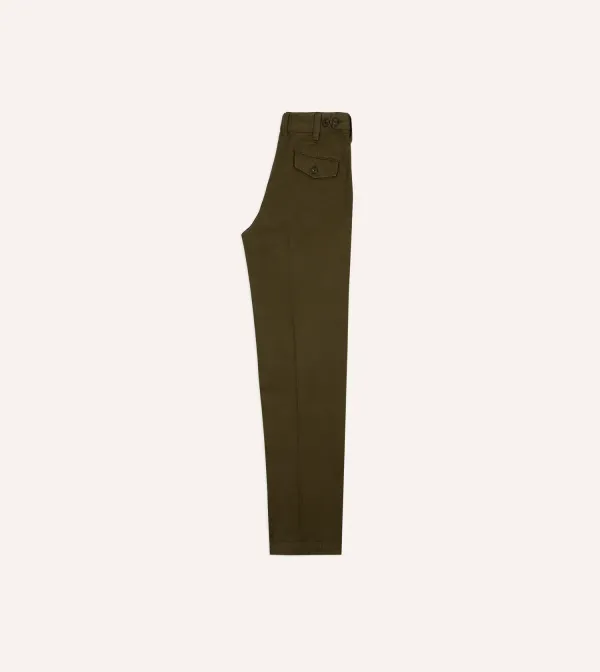 Daily Olive Textured Cotton Flat Front Chino