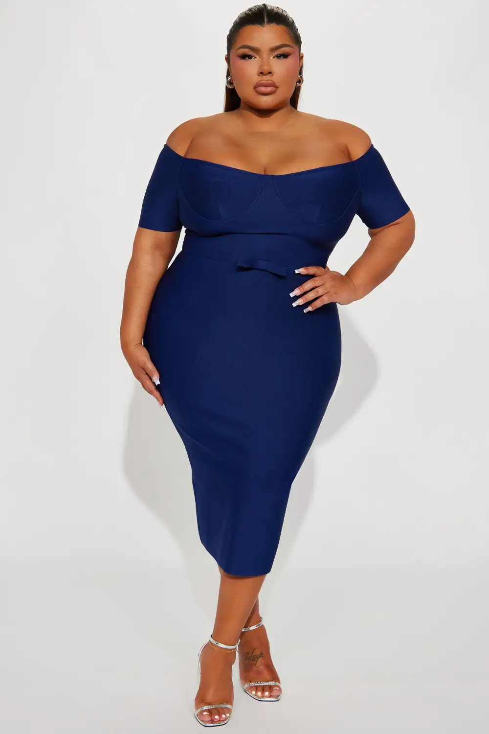 Take It Or Leave It Bandage Midi Dress - Navy