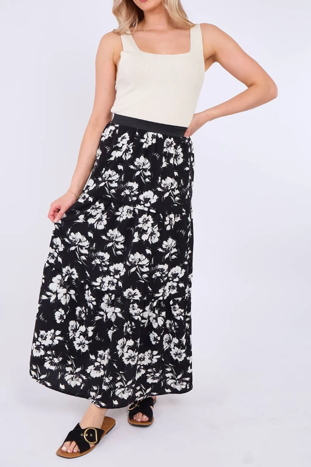 Women's Solid Color Art Floral Print Skirt