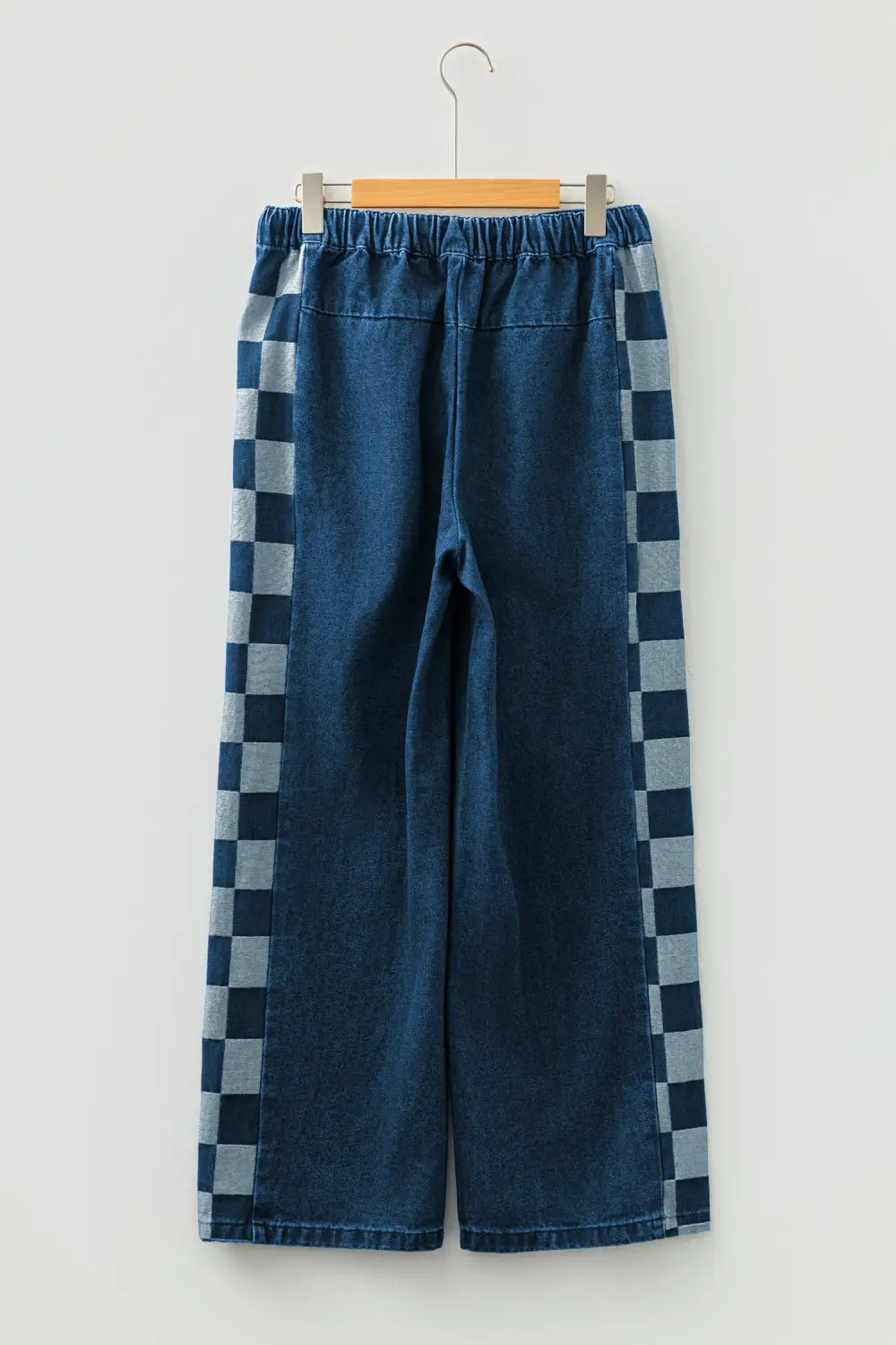 Loose Drawstring Checkered Side Panel Patchwork Jeans