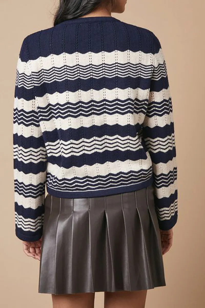 Casual Style V Neck Wide Sleeve Navy Sweaters