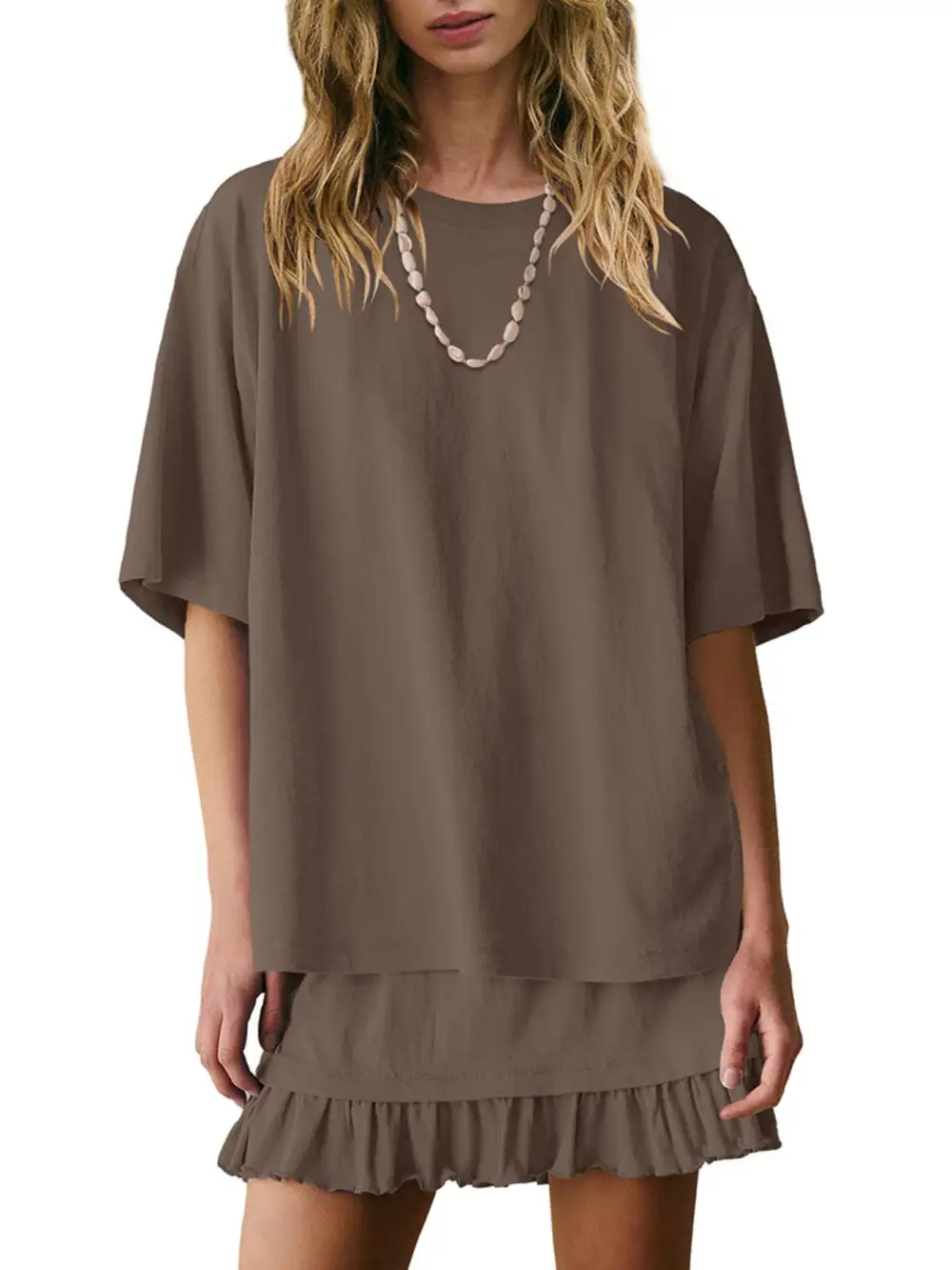 Refined Round Neck Ruffle Trim Coordinated Set