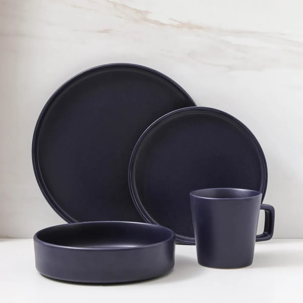 Stone Lain Coupe Dinnerware Set, Service For 8, Black Matte