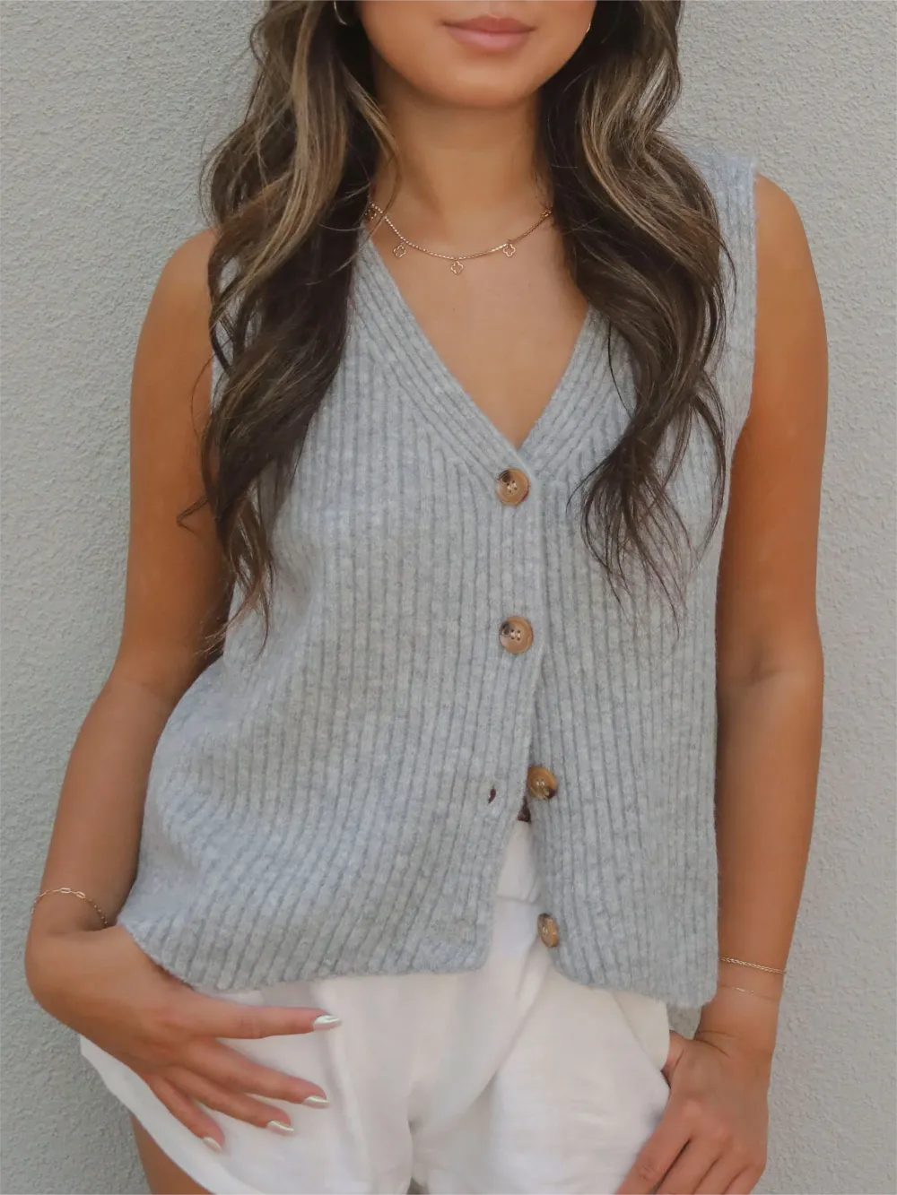 Buttoned Sleeveless Knit Vest