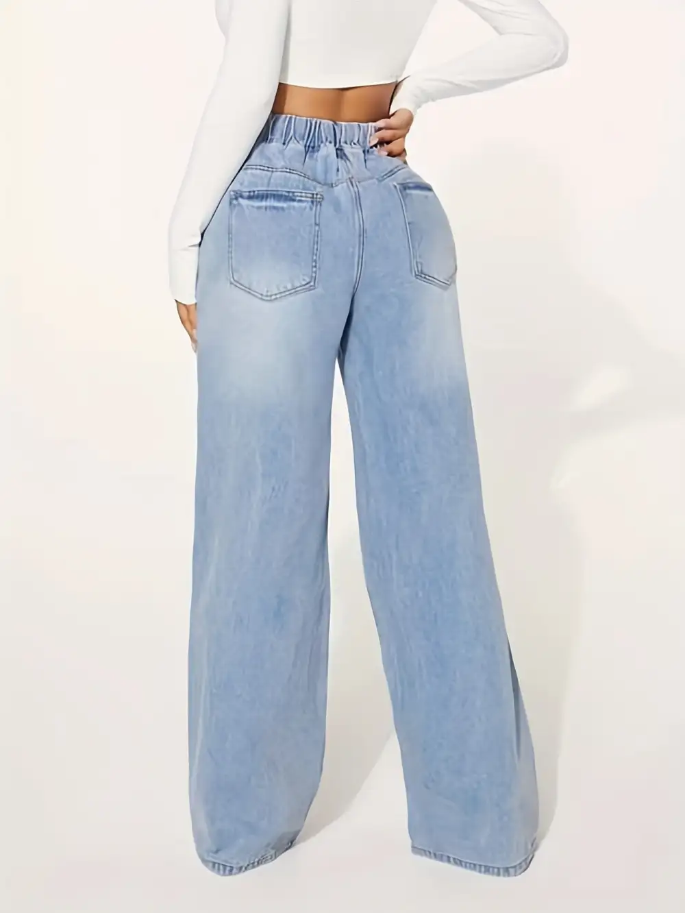 Distressed Baggy Jeans: Relaxed Comfort (Blue Denim, Drawstring Waist)