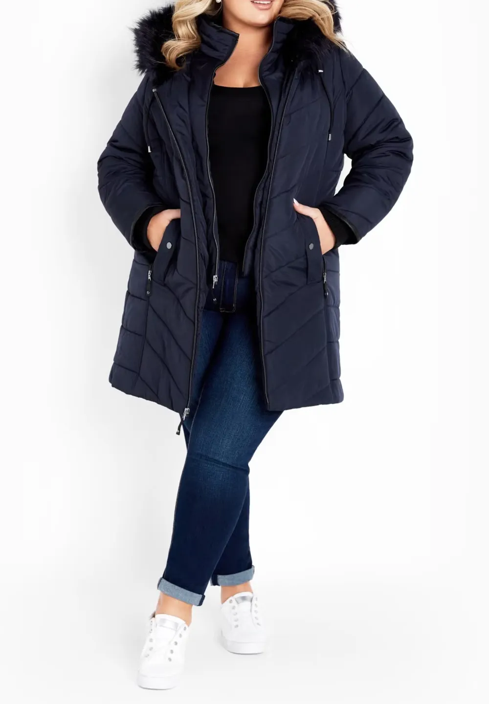 Double Zipper Mid Length Down Jacket