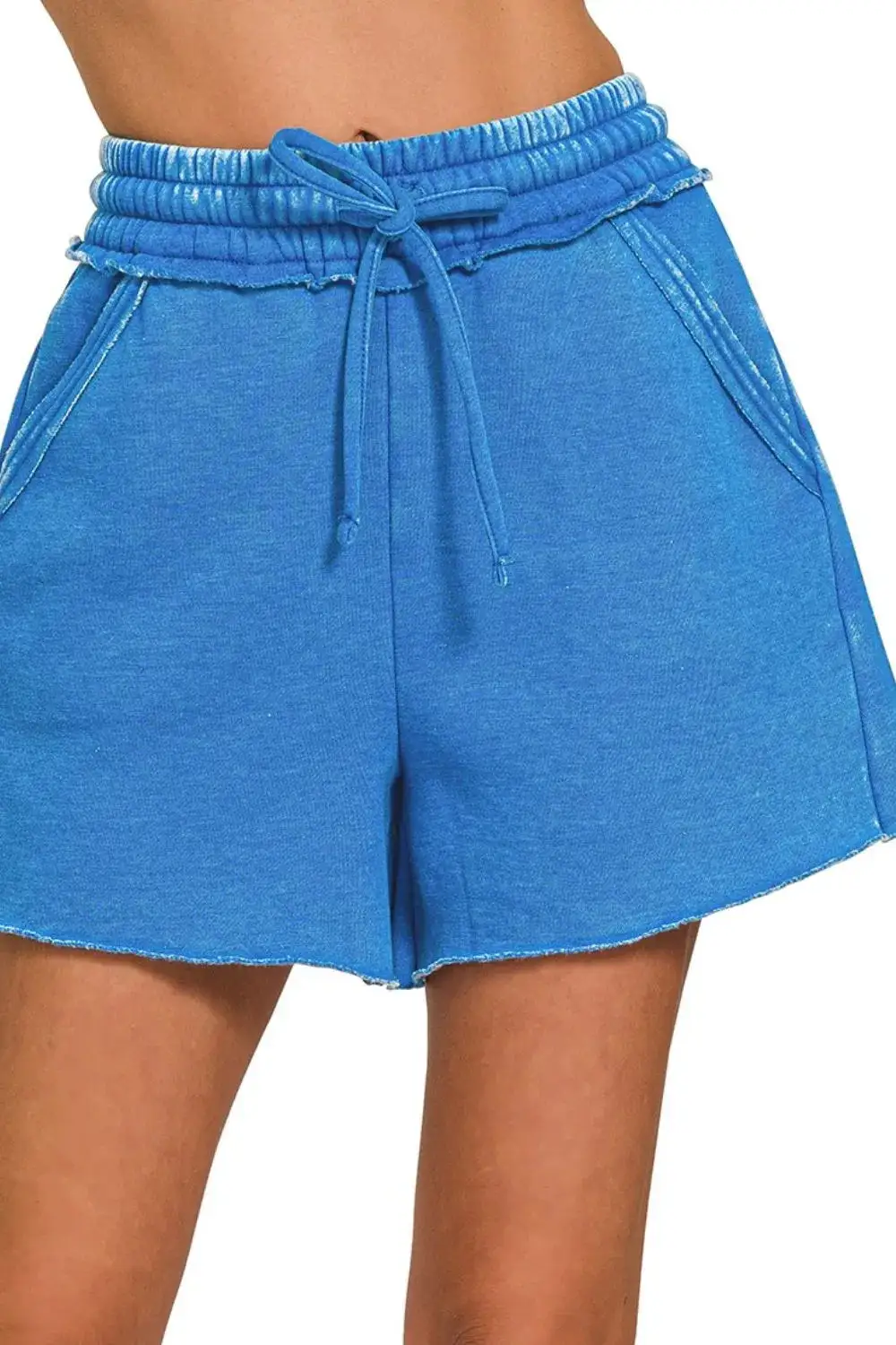Effortless Acid Wash Fleece Drawstring Shorts with Pockets