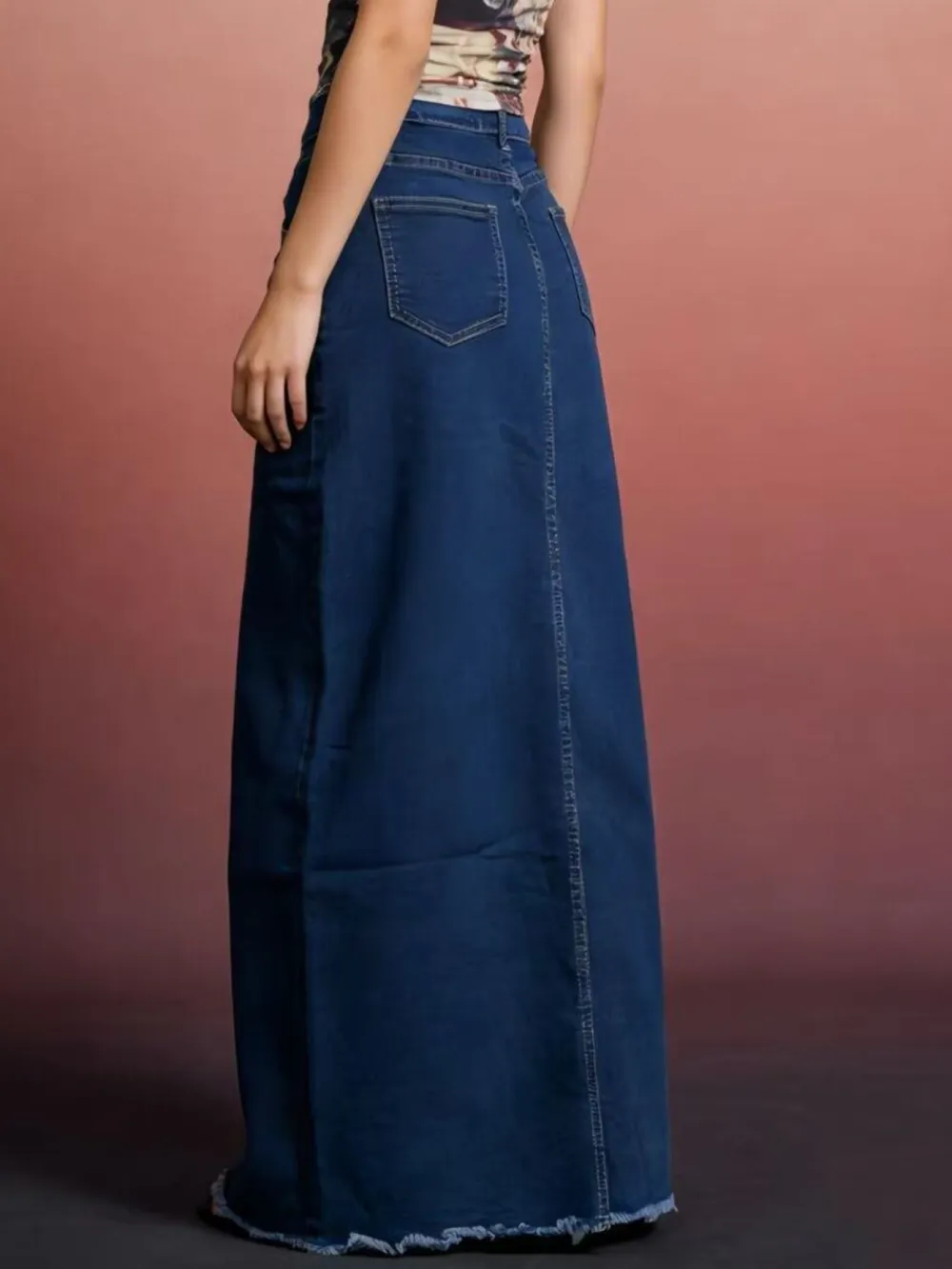 Lightweight Button Front Denim Silhouette Skirt