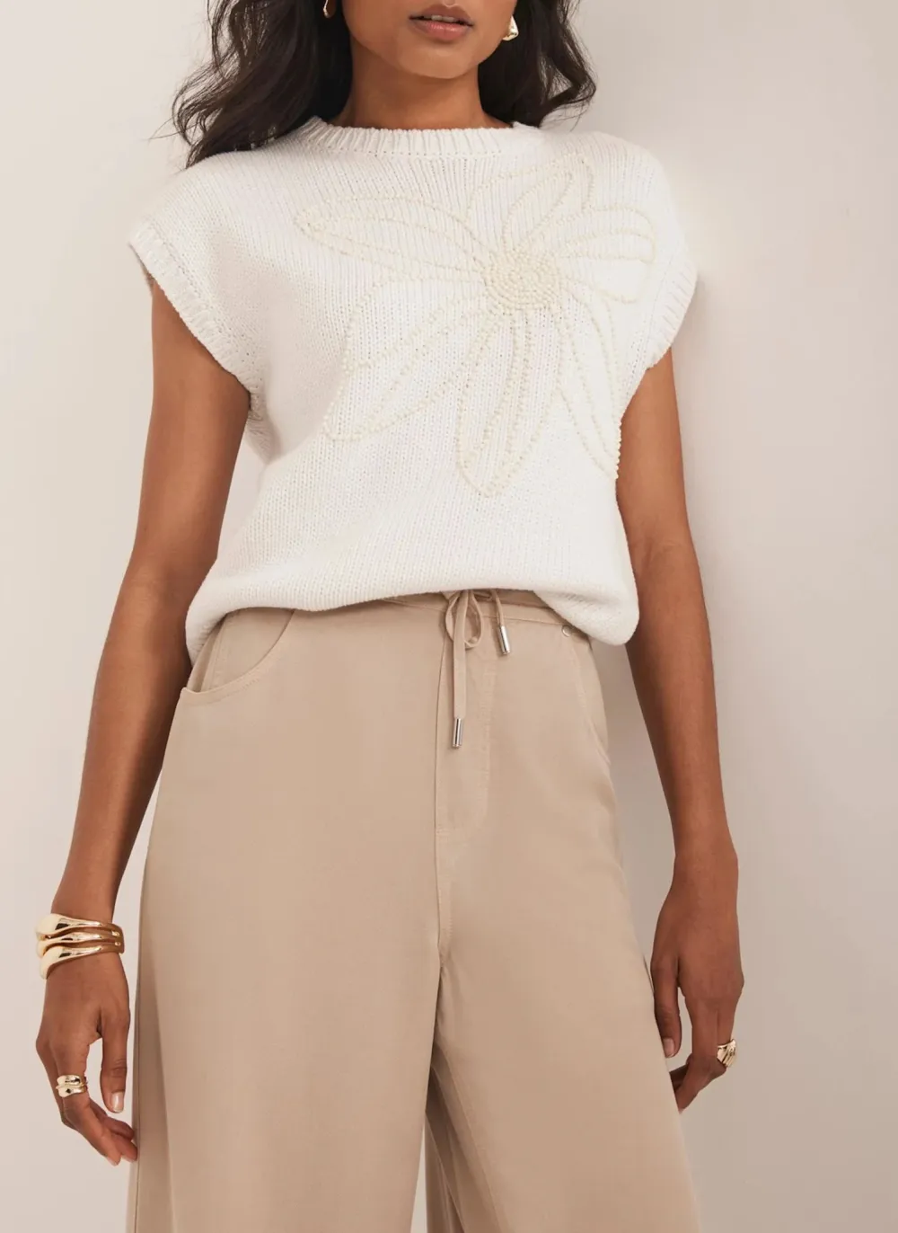 Casual Style Embellished Knit Top