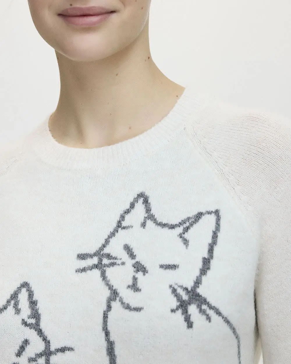 Cat Print Crew-Neck PlushSoft Sweater