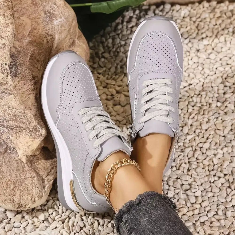 Relaxed Lace-Up Wedge Sneakers