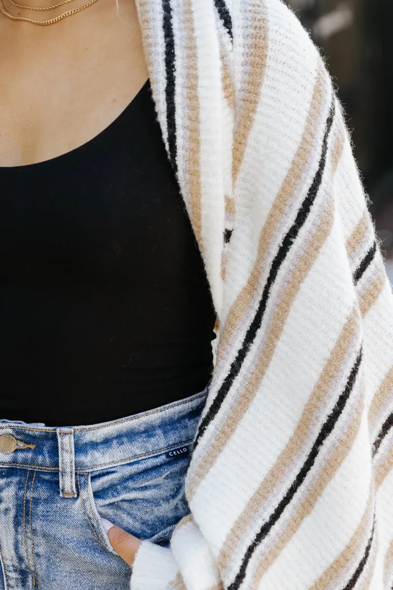 Cream Striped Shrug Cardigan