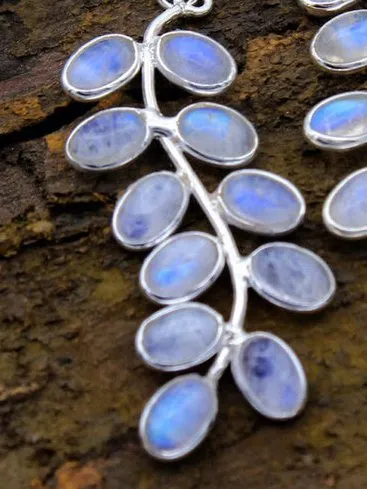 Ethnic Opal Moonstone Leaf Shape Earrings Boho Vintage Jewelry