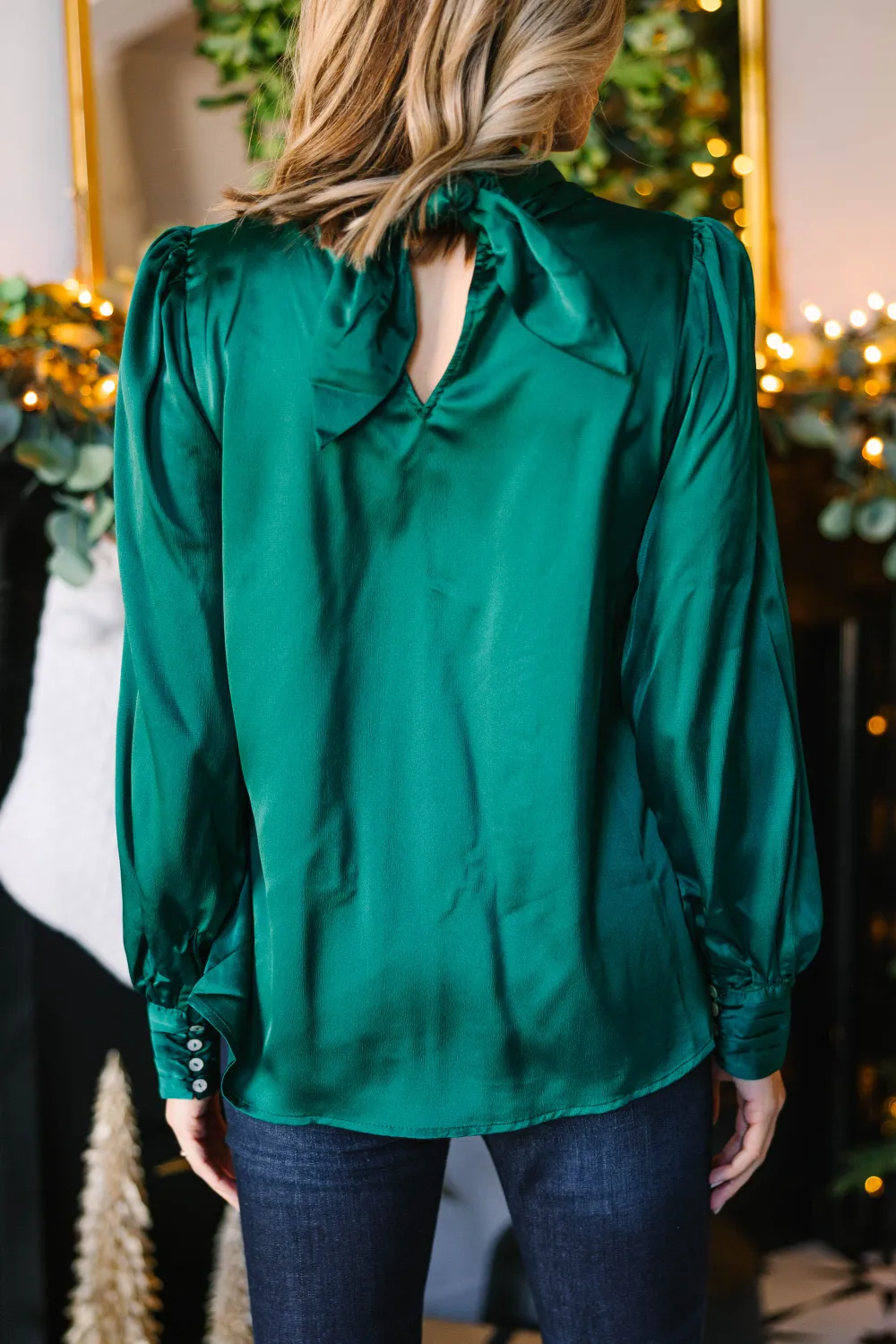 Filled With Love Hunter Green Satin Blouse