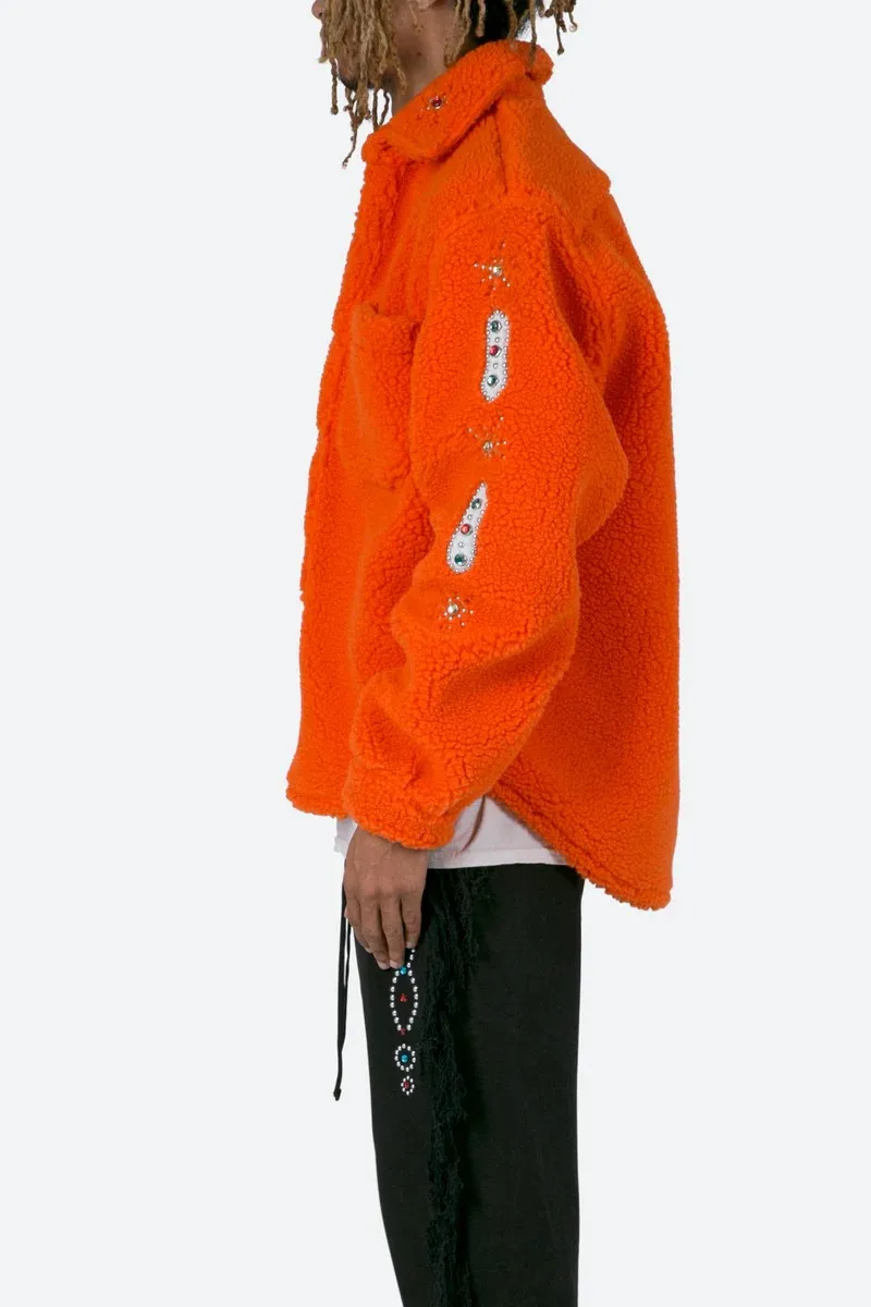 BRIGHT ORANGE SHERPA JACKET WITH PATCHES