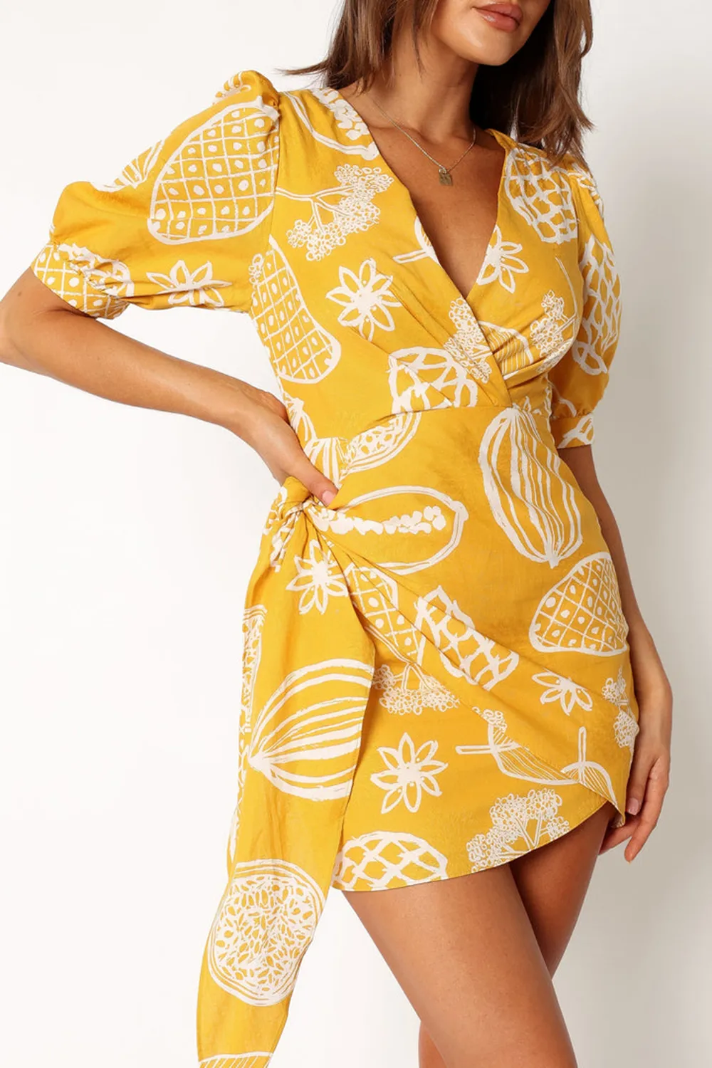 SILAS WRAP MINI DRESS - YELLOW