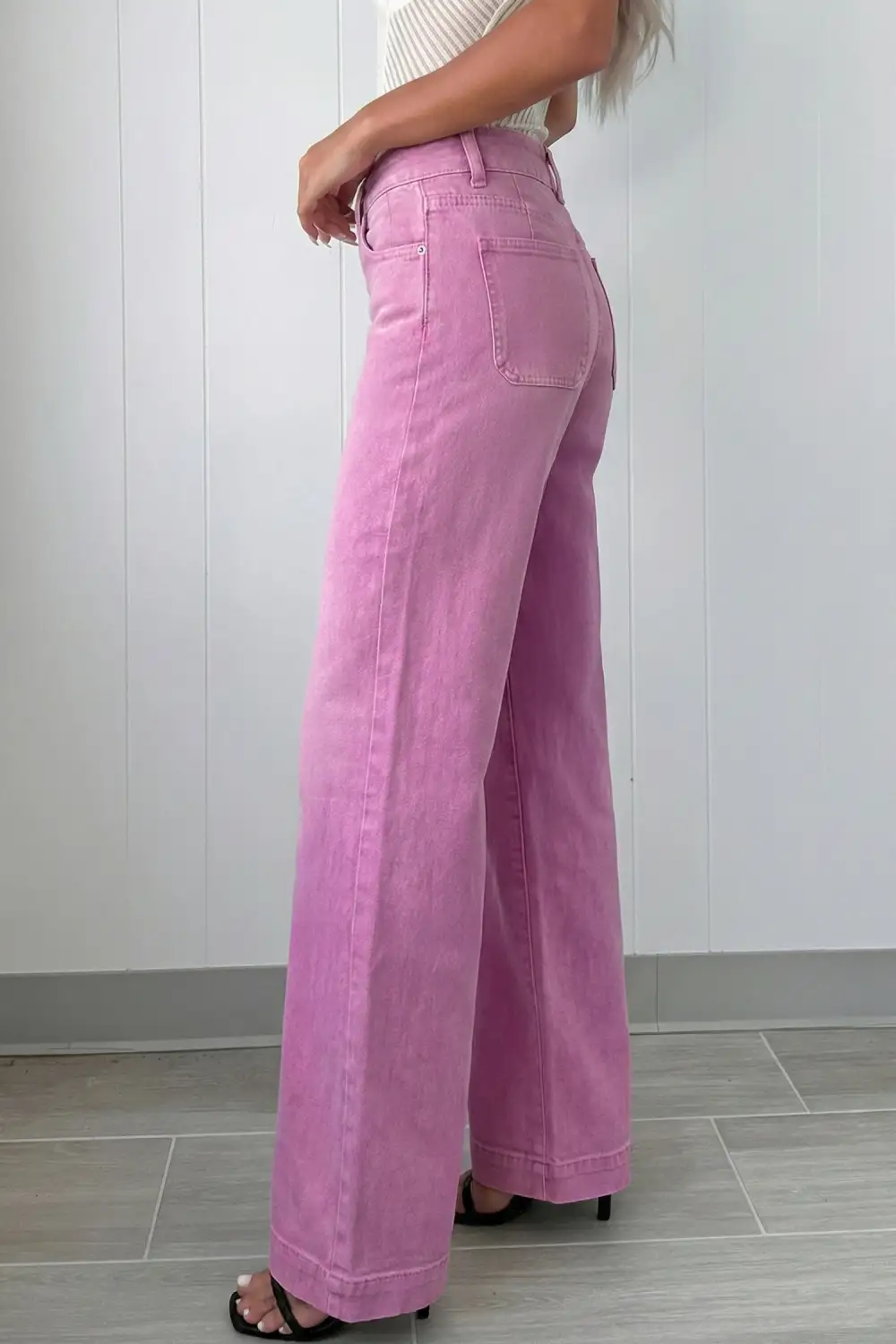 Modern -button High Waist Flared Bottom Jeans