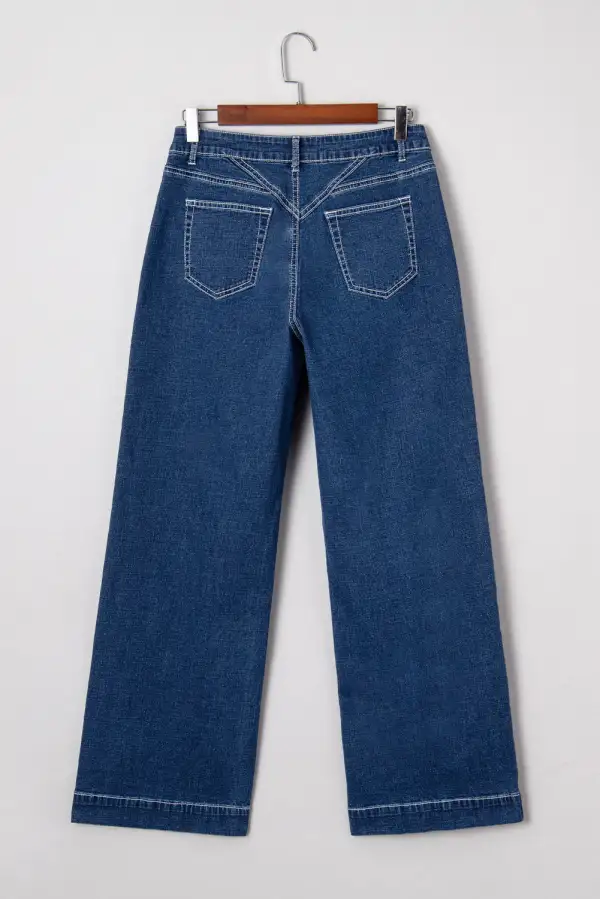 Loose Cuffed Stitched Waist Detail Jeans