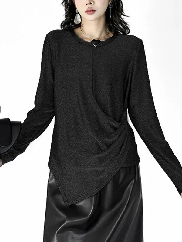 Hipster Long Sleeve Asymmetric Round Neck T-Shirt