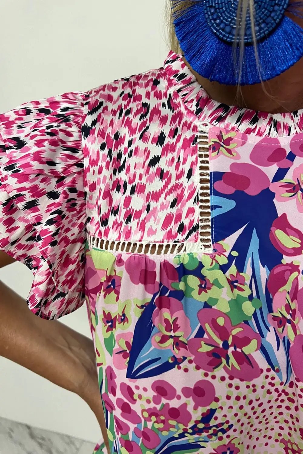 Everyday Floral Ruffled Cap Sleeve Blouse