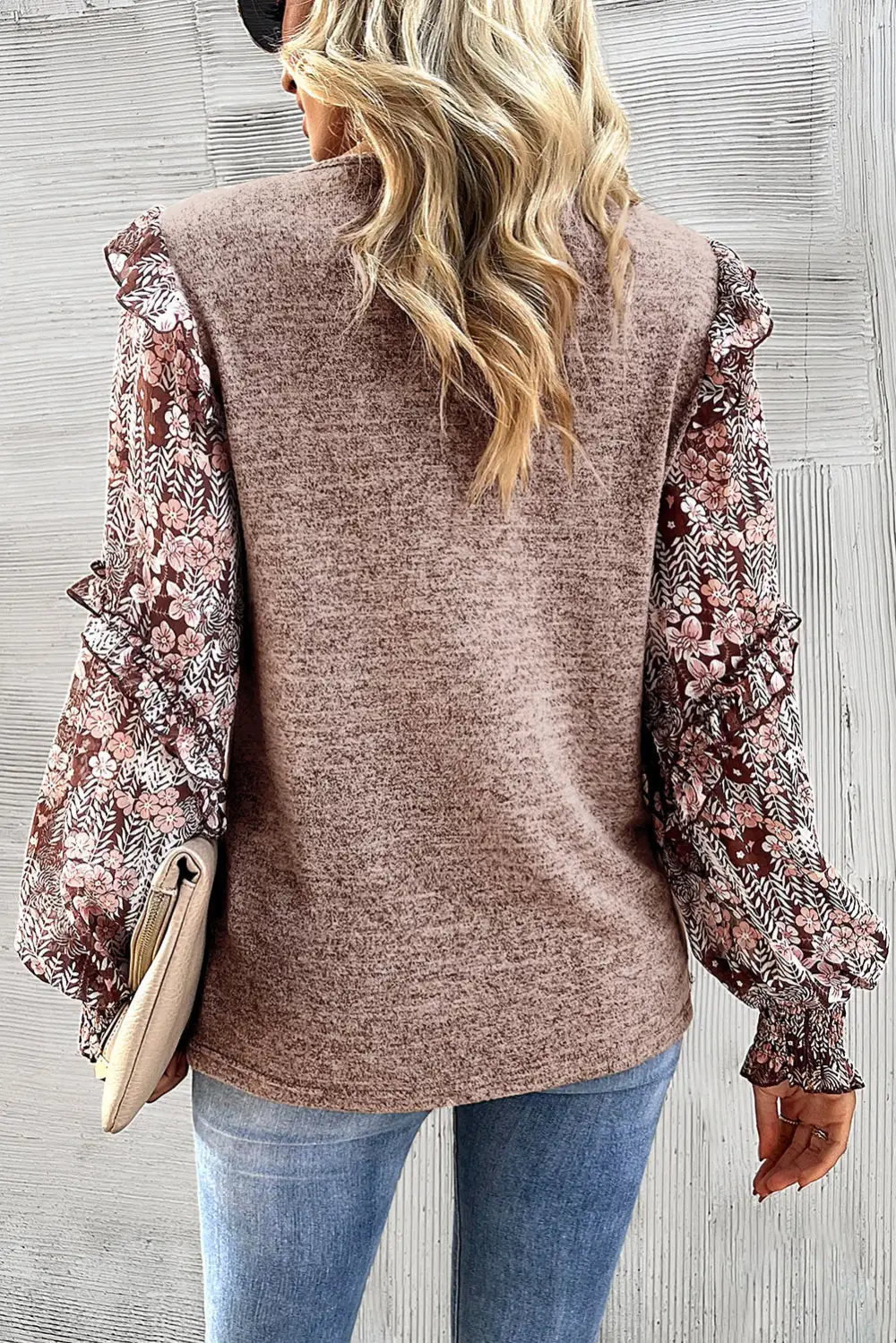 Floral Ruffled Crew Neck Blouse