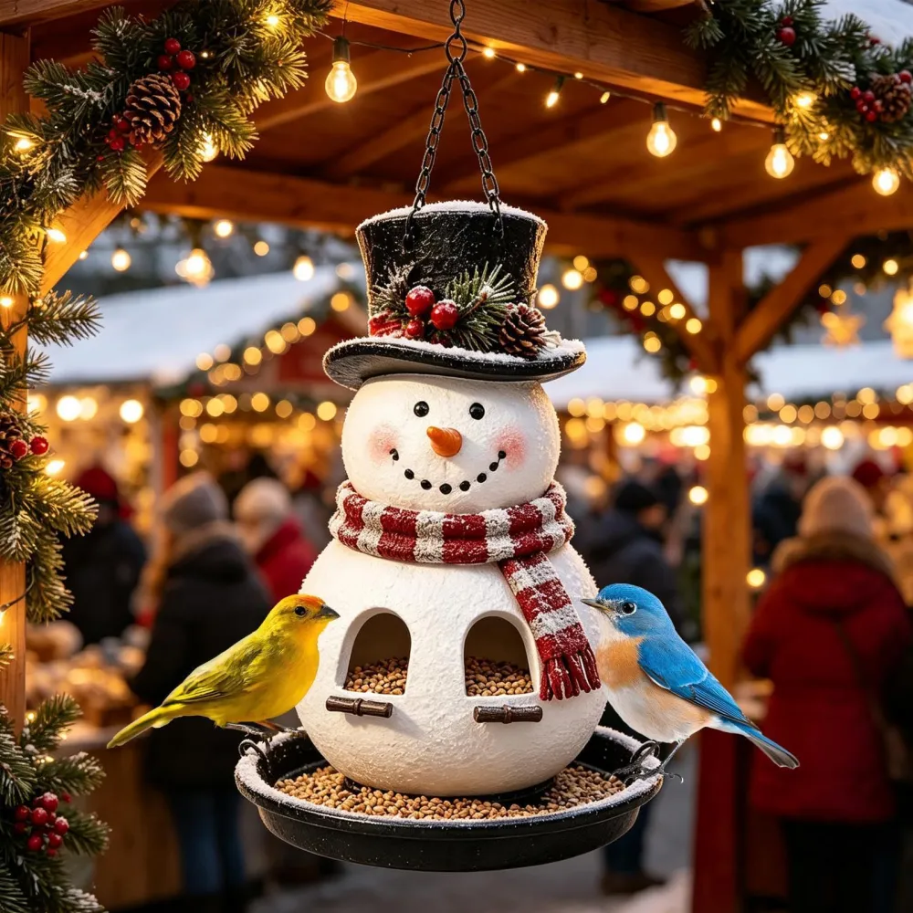 Christmas Bird Feeder, Hanging Lantern‑Style Snowman Bird Feeder