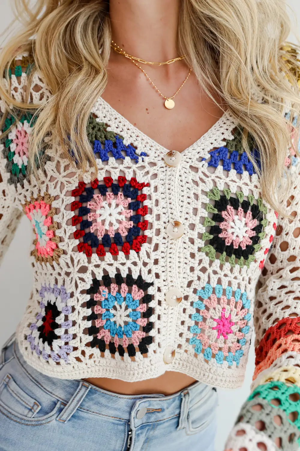 Vibrant Crush Ivory Crochet Knit Top