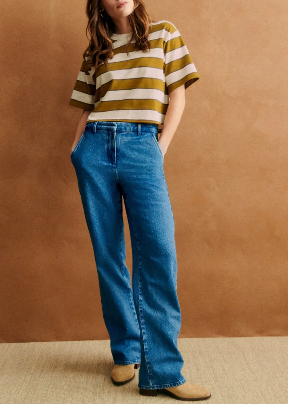 Striped Short Sleeve Cropped Organic Cotton T-Shirt