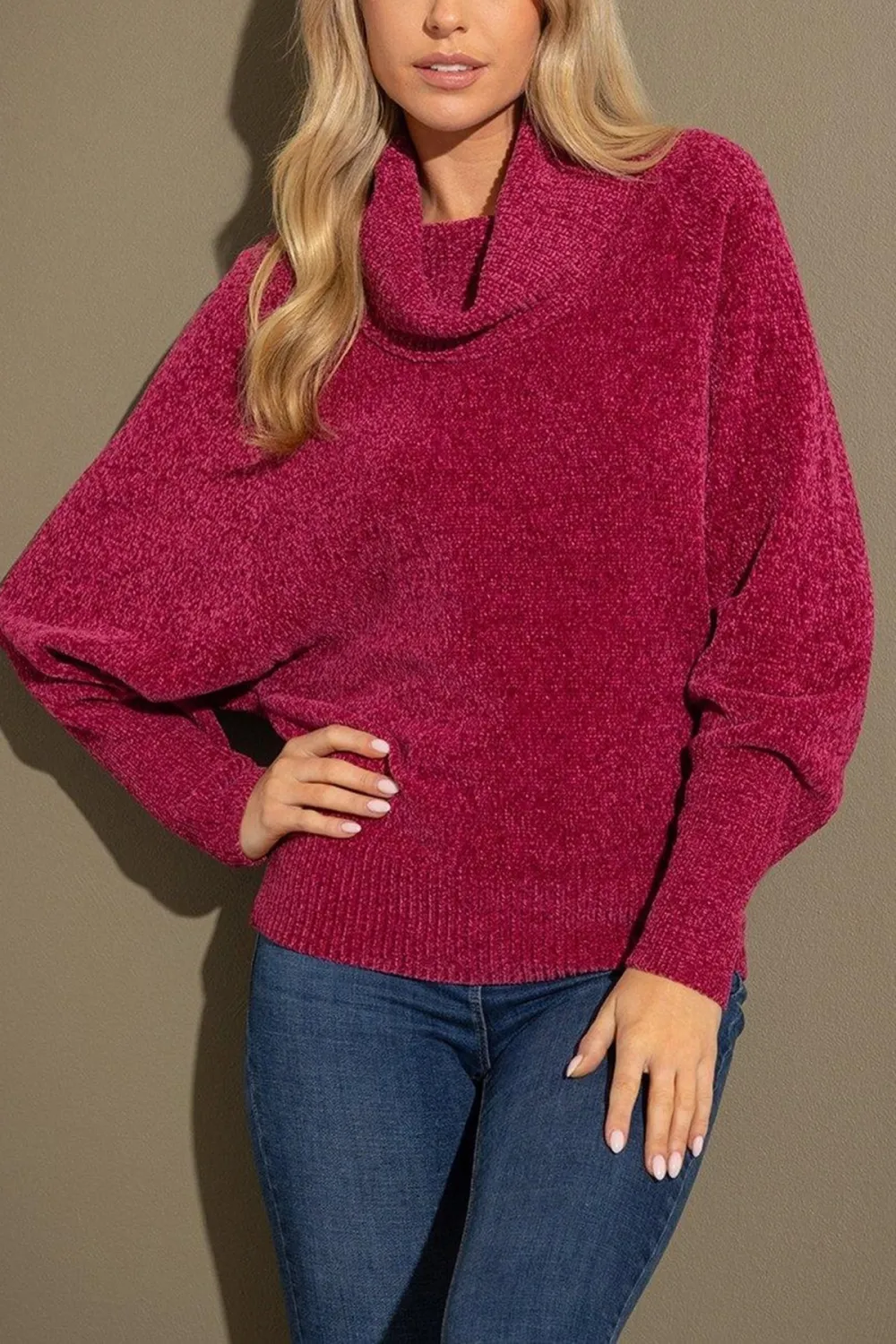 Cowl Neck Batwing Sleeve Jumper