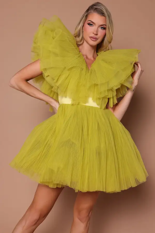 Delaney Tulle Mini Dress - Chartreuse