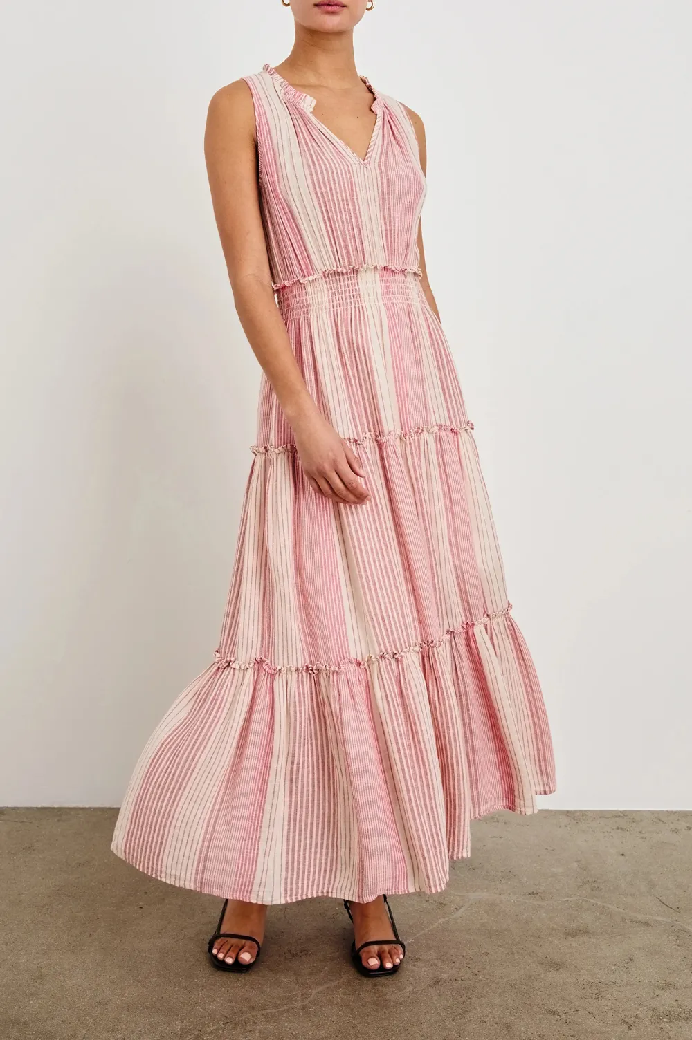 Cotton And Linen Blended Striped Dress