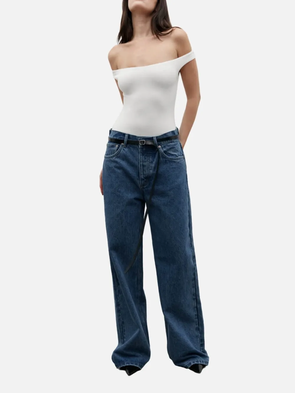 Button Mid-Rise Loose Jeans