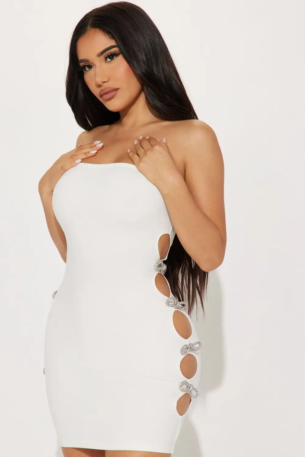 Bow Embellished Micro Mini Dress - White