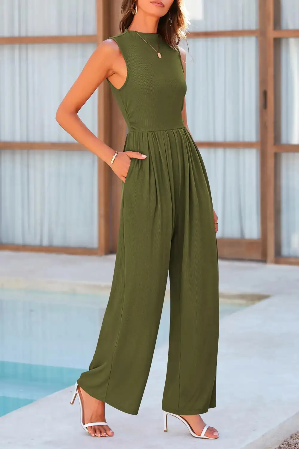 Mock Neck Wide Leg Jumpsuit